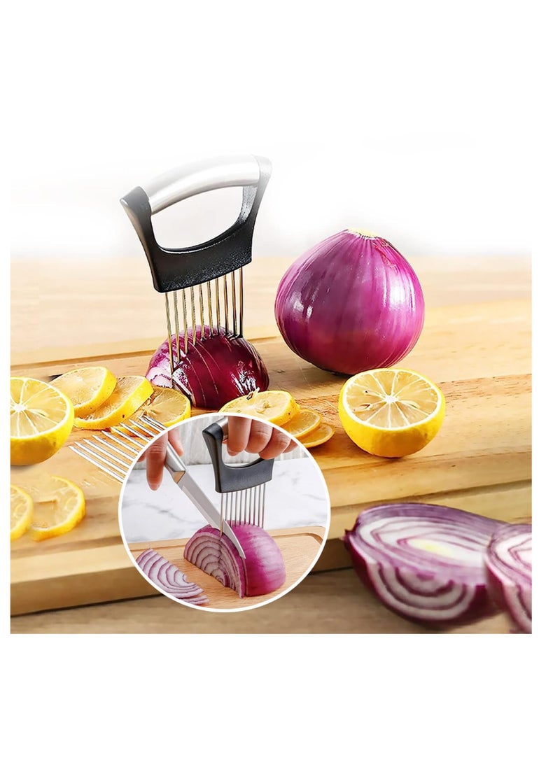 Excefore Stainless Steel Onion Holder Slicer, All-In-One Multifunctional Lemon Slicer Onion Cutter, for Potato and Tomato, Avocados, Eggs, Food Slicer Assistant Tool for Slicing Fruit Lemon and Meat  - Image 4