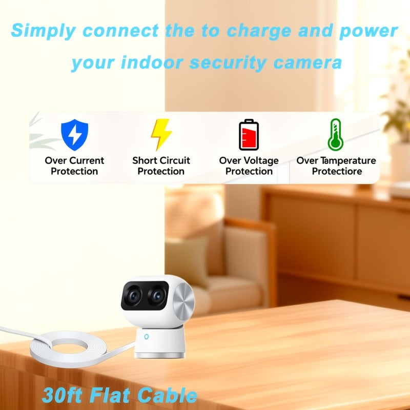 liangxinyun كابل شحن بطول 30 قدم/9 متر لكاميرا eufy SoloCam S340/S220، C210، eufyCam 3/S330، 3C/S300، WYZE Duo Cam Pan، WYZE Cam Pan v4، كابل نوع C مسطح، سلك تمديد USB C لتزويد كاميرتك بالطاقة بشكل مستمر - Image 3