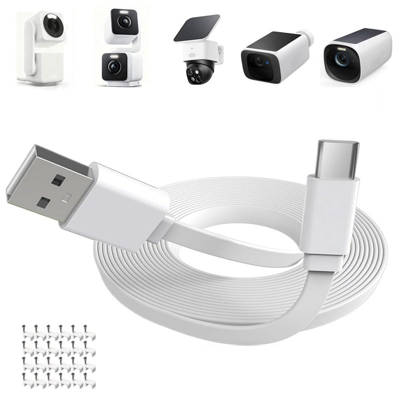 liangxinyun كابل شحن بطول 30 قدم/9 متر لكاميرا eufy SoloCam S340/S220، C210، eufyCam 3/S330، 3C/S300، WYZE Duo Cam Pan، WYZE Cam Pan v4، كابل نوع C مسطح، سلك تمديد USB C لتزويد كاميرتك بالطاقة بشكل مستمر - Image 1