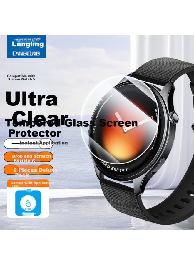 Langling [2-pack Positioning Screen Protectors] Compatible With Xiaomi Watch 5 Tempered Glass Full Coverage Hd Anti-shatter And Fingerprint-resistant Screen Protector - Image 1