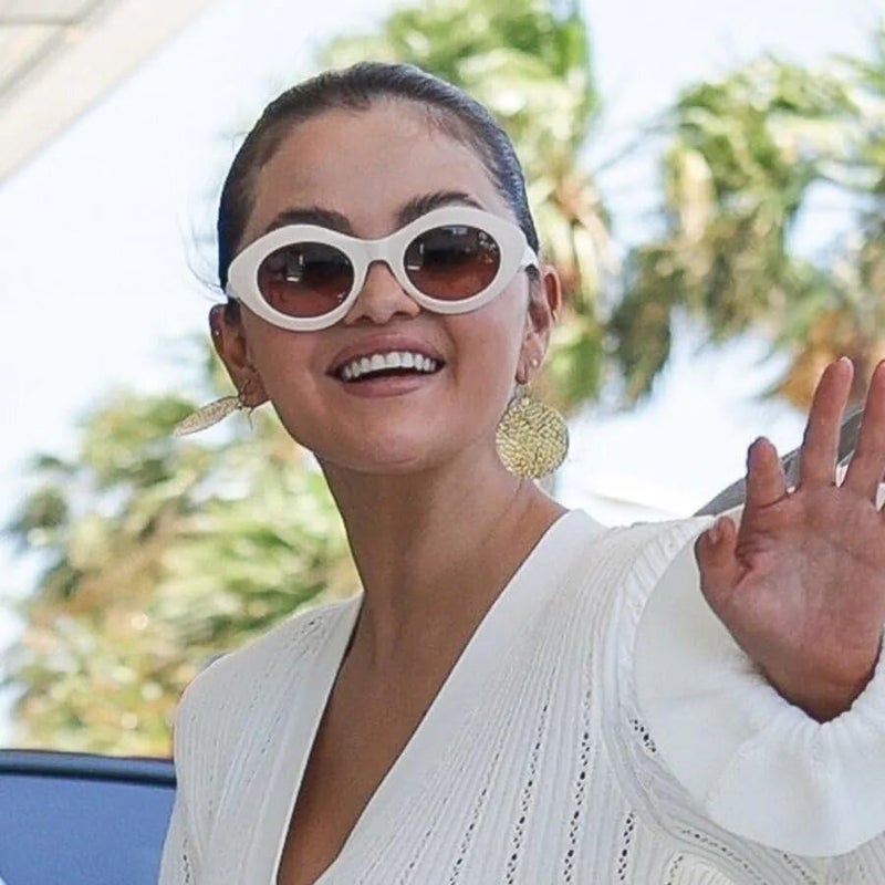 VANLINKER Polarized Trendy Thick Oval Round Sunglasses for Women Retro Shades VL9825, White/Beige - Image 3