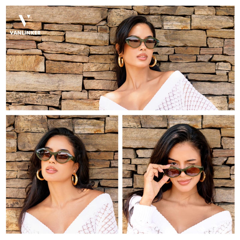 VANLINKER Polarized Trendy Thick Oval Round Sunglasses for Women Retro Shades VL9825, White/Beige - Image 4