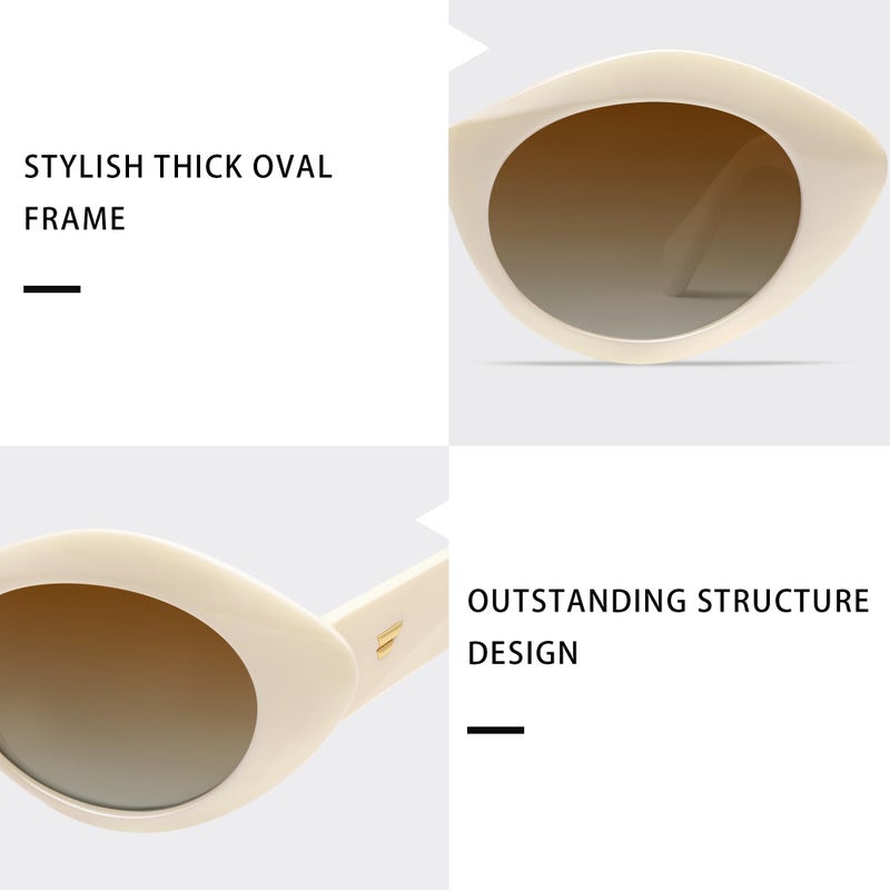 VANLINKER Polarized Trendy Thick Oval Round Sunglasses for Women Retro Shades VL9825, White/Beige - Image 5