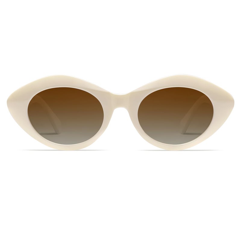 VANLINKER Polarized Trendy Thick Oval Round Sunglasses for Women Retro Shades VL9825, White/Beige - Image 2