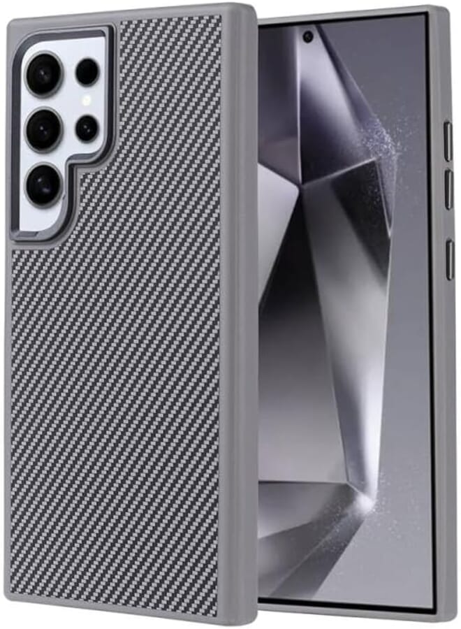 Next Carbon Fiber Luxury Protection Case Compatible with Samsung Galaxy S23 Ultra Slim Shock Absorption Non-Slip Rubber Edge All-Inclusive Camera Protection Durable High Quality Material (Grey)