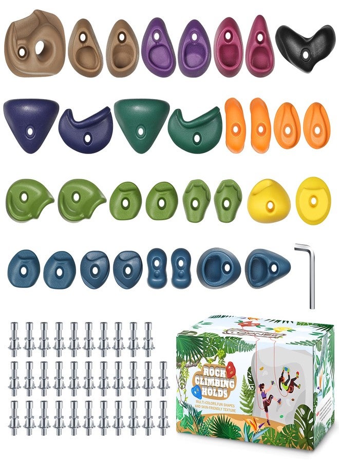 TOPNEW 32PCS Rock Climbing Holds with Mounting Hardware - Climbing Rocks for Indoor/Outdoor Kids Adults Rock Wall, Play Set & Climbing Gym, Dark Color - Image 1
