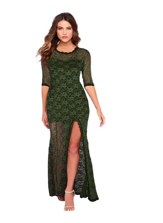 FG WOMEN`S LACE DRESS WITH LINING AND FRONT SLIT 
