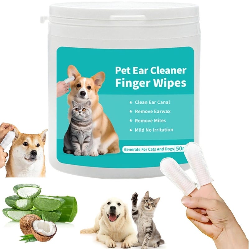 SWOPPLY 50 Pcs Dog Pet Ear Cleaning Wipes,Cats Ear Finger Wipes Disposable Pet Grooming Cleaning Finger Cover Cot Wet Wipes, Non-Woven Ear Cleaning Wet Wipes Protecting Cat Dog Ear Health - Image 1