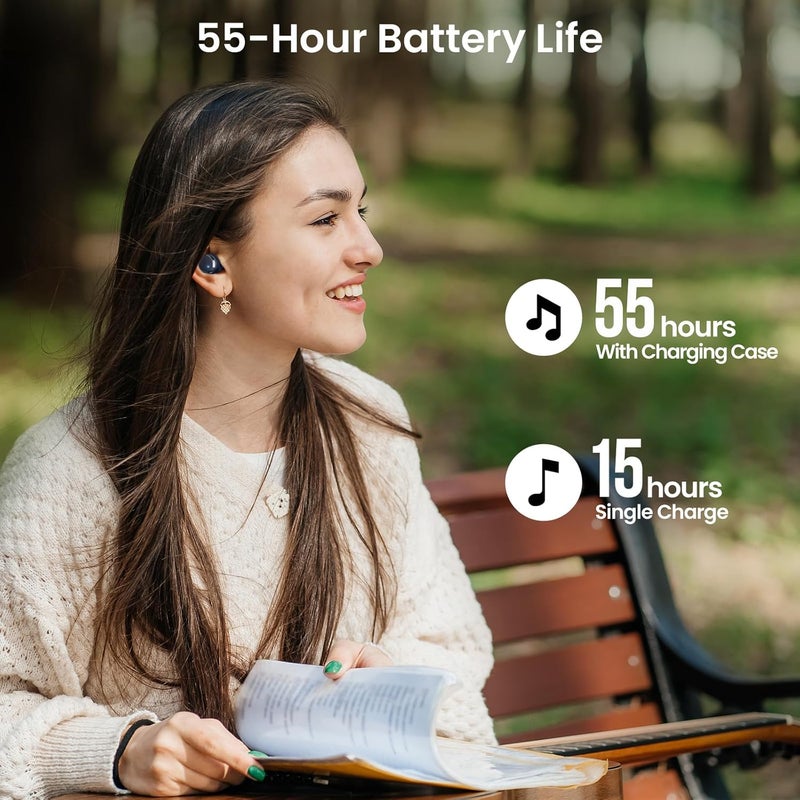 توزو سماعات أذن لاسلكية T12 (إصدار مريح مضغوط) بتقنية Bluetooth 5.3، ميكروفون إلغاء الضوضاء ENC للمكالمات، وقت تشغيل 55 ساعة، تطبيق لتخصيص EQ، مقاومة للماء IPX8، شاشة LED رقمية، صوت ممتاز عالي الجودة - Image 4