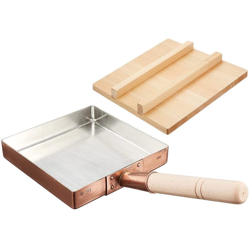 TIKUSAN Japanese Tamagoyaki Pan Omelets Copper Pan with Wooden Lid Made in Japan Square Frying Pan for Eggs 59 inch 15 x 15 cm - Image 2