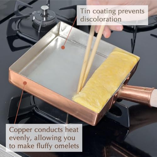 TIKUSAN Japanese Tamagoyaki Pan Omelets Copper Pan with Wooden Lid Made in Japan Square Frying Pan for Eggs 59 inch 15 x 15 cm - Image 3