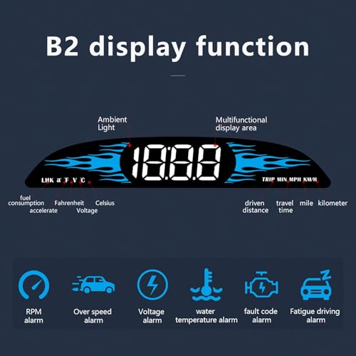 AZIJYV OBD2 Gauge Display,Head Up Display for Cars,Speedometer for Car with Speed Water Temperature Voltage Fuel Consumption Speeding Alert Fatigue Driving Alert,Speedometer Fits Most Post-2009 Models - Image 3
