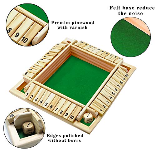 DC-BEAUTIFUL DCBEAUTIFUL Shut The Box Dice Game 24 Players Classic Board Game for Adults Wooden Tabletop Game with Dices and InstructionMath Strategy Game for Christmas Party Green - Image 5