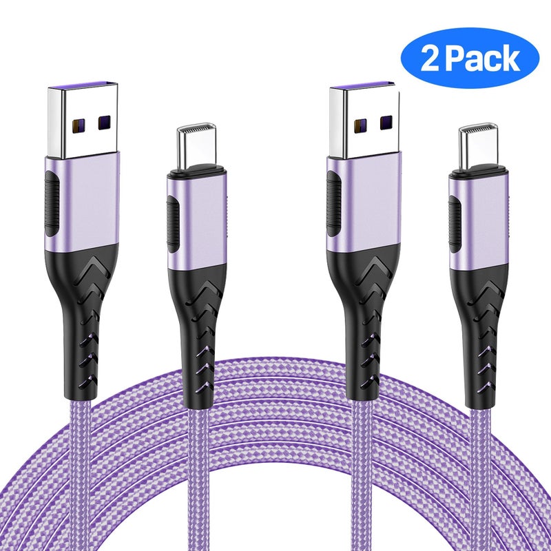 Durcord USB Type C Cable, 2Pack 3ft USB A to USB C Cable 3 Feet USB Type C Cord Cable for Android Phone Pad Laptop, 10 Foot Type C Charger Premium Nylon Braided USB Cable -Light Purple - Image 2