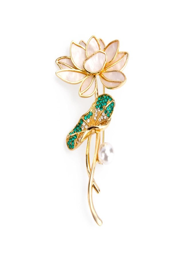 Wynameleri Lapel Pins Brooch Fashion White Lotus Flower Design with Pearls in Gift Box - Image 1