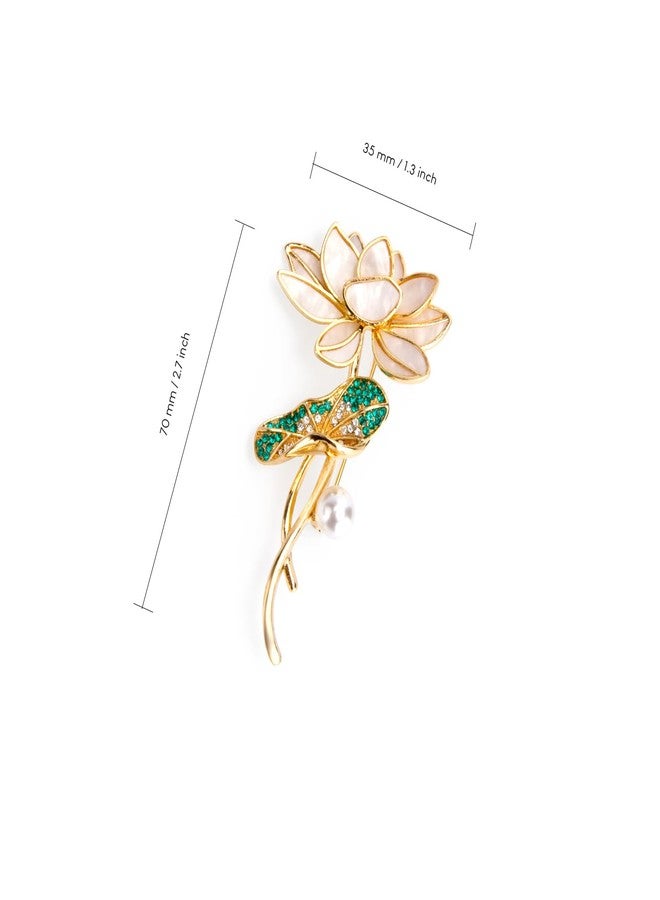 Wynameleri Lapel Pins Brooch Fashion White Lotus Flower Design with Pearls in Gift Box - Image 2