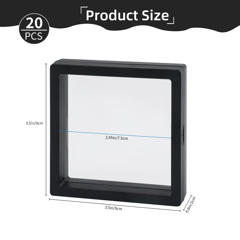 ARPOVIST 20 Pcs Black 3D Floating Display Case 3.5 x3.5X 0.8 inch, Challenge Coin Display,Transparent PE Jewelry Storage Box, Floating Display Holder Stands for Antique Challenge Coins, Medallion, Stamps - Image 2