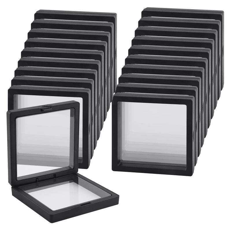 ARPOVIST 20 Pcs Black 3D Floating Display Case 3.5 x3.5X 0.8 inch, Challenge Coin Display,Transparent PE Jewelry Storage Box, Floating Display Holder Stands for Antique Challenge Coins, Medallion, Stamps - Image 1