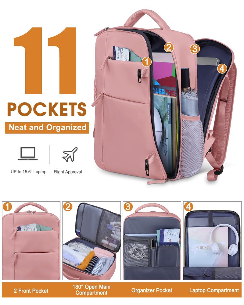 Capolo Travel Backpack for Women Men Waterproof Laptop Backpack Airlines Approved Carry On Backpack Bag Computer Bookbag for Business, Work, Traveling Fits 15.6 Inch Laptop(Pink) - Image 3