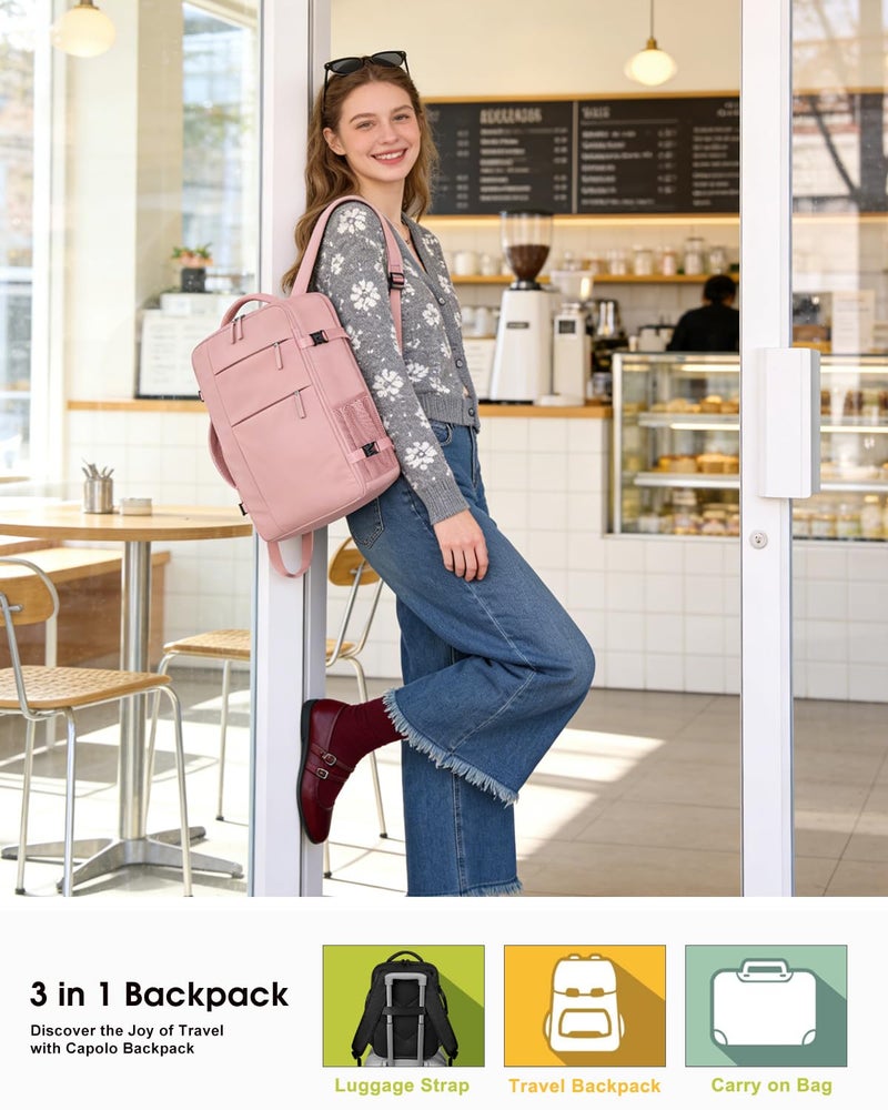 Capolo Travel Backpack for Women Men Waterproof Laptop Backpack Airlines Approved Carry On Backpack Bag Computer Bookbag for Business, Work, Traveling Fits 15.6 Inch Laptop(Pink) - Image 2