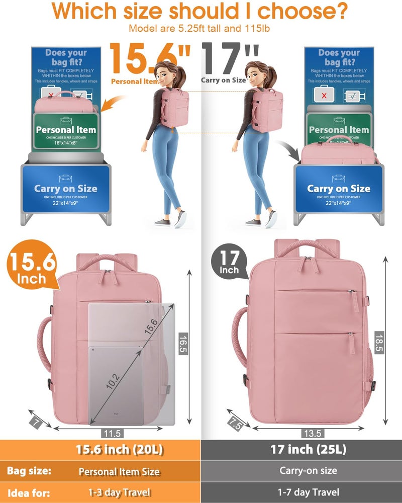 Capolo Travel Backpack for Women Men Waterproof Laptop Backpack Airlines Approved Carry On Backpack Bag Computer Bookbag for Business, Work, Traveling Fits 15.6 Inch Laptop(Pink) - Image 5