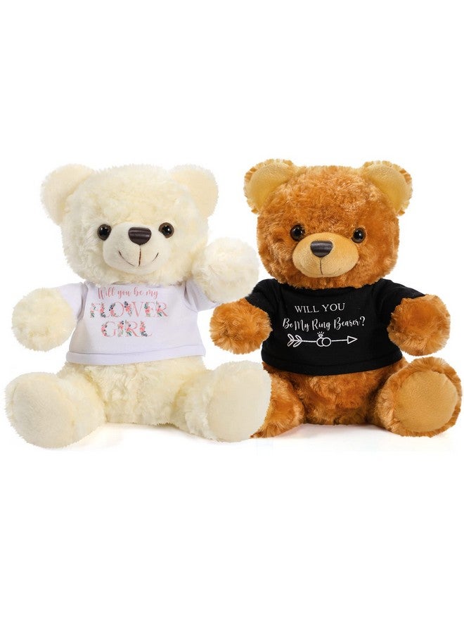 Jexine Jexine 2 Pieces Wedding 10 Inch Bear Stuffed Animal Will You Be My Flower Girl Ring Boy Proposal Gifts from Bride Groom with Clothing for Wedding Proposal Anniversary Party(Flower Girl, Ring)  - Image 1