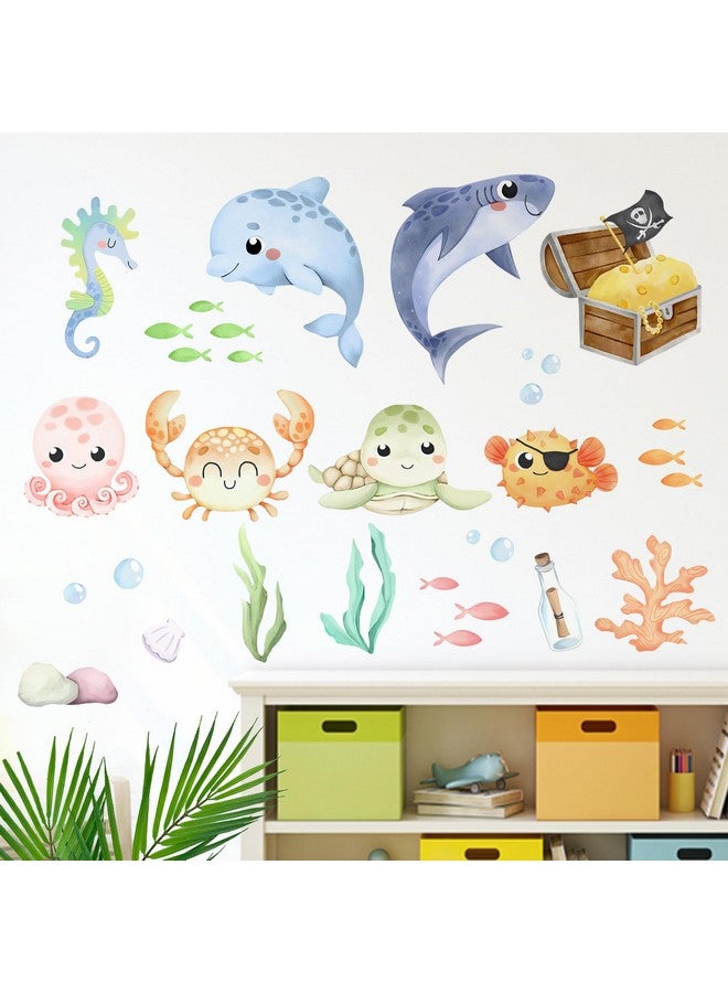 Mfault Under The Sea Ocean Creature Wall Decal Stickers, Coastal Shark Dolphin Octopus Crab Turtle Sea Horse Fish Nursery Decoration Bedroom Art, Marine Animal Treasure Beach Toddler Kids Room Decor - Image 5