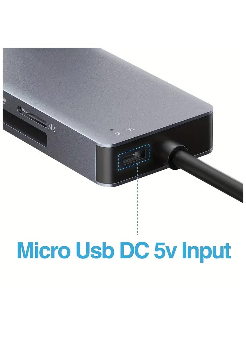 USB+TYPE C SD Card Reader, 5-in-1 Aluminum Thunderbolt 3 Memory Card Reader for CF, SD/SDHC, TF/Micro SD/MS/M2, CompactFlash Card - Gray