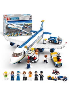 Sluban City Passenger Airplane Building Set For Boys 6+ 8+ 12+, City Plane Airport Playset With A Large Aircraft, Passenger Bus, Luggage Truck, Container Loader, 7 Minifigures, Compatible With Lego City  - Image 1