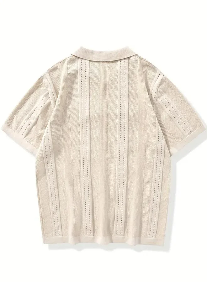 تايك تو قميص محبوك بارز الملمس بياقة واسعة