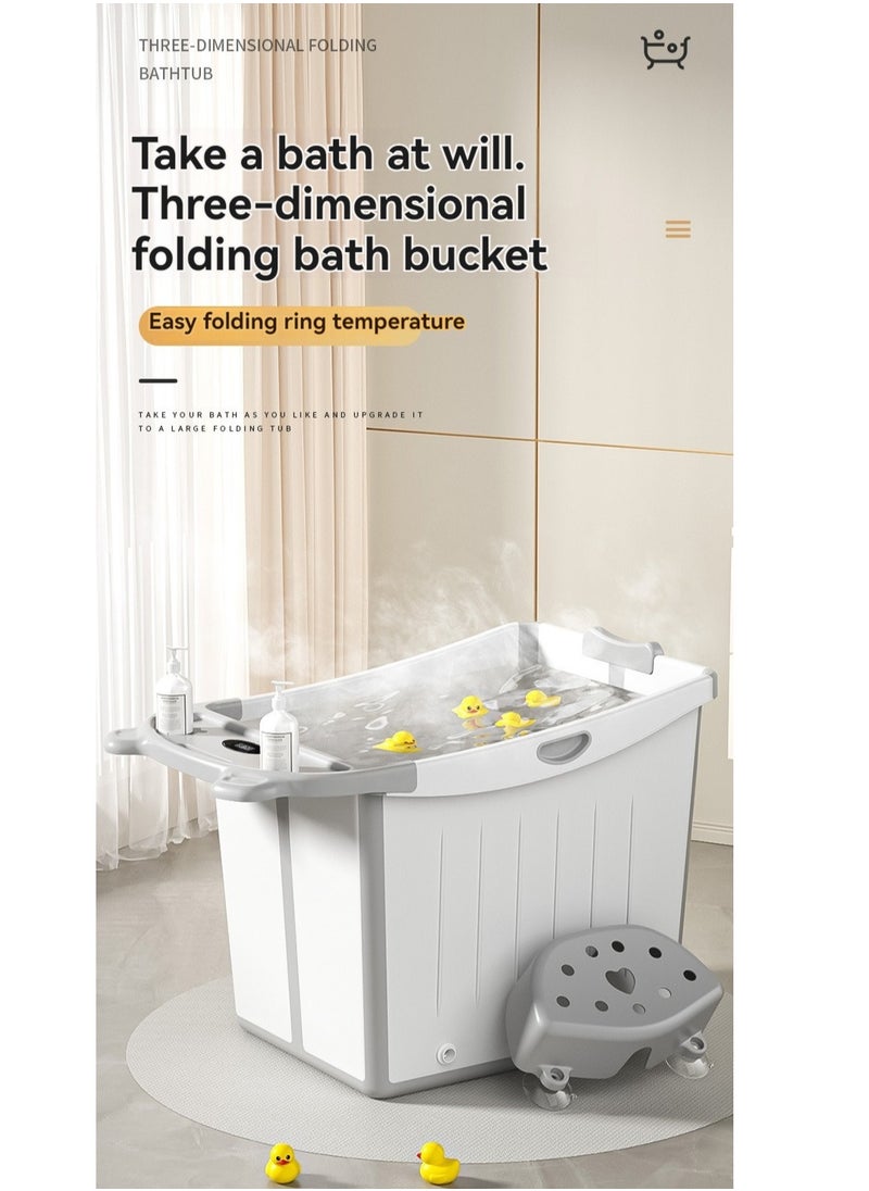 XiuWoo - Portable Foldable Bathtub with Temperature Sensor and Stool for Bathing,Swimming, Suitable For Baby Toddler Children Aged 0-15 Years Old,Quick to Open,Easy to storage - Image 1