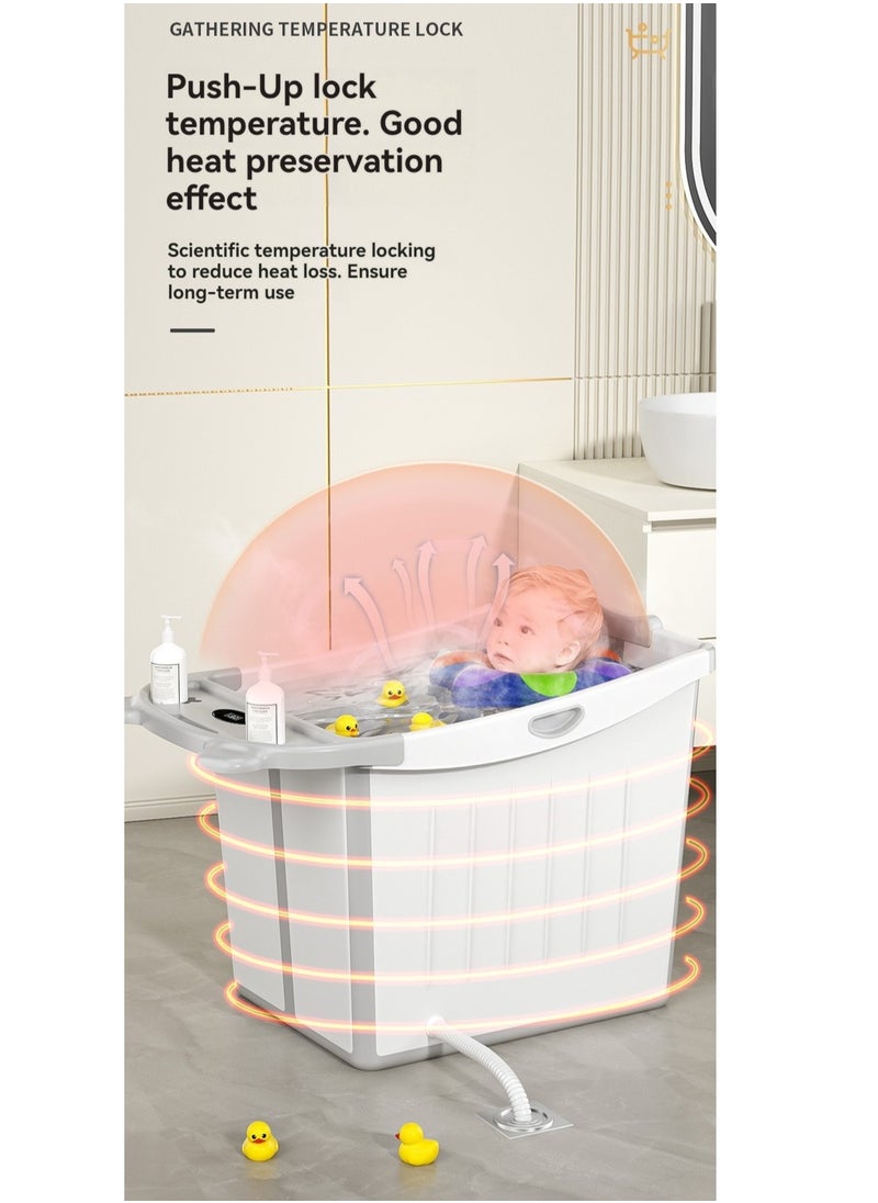 XiuWoo - Portable Foldable Bathtub with Temperature Sensor and Stool for Bathing,Swimming, Suitable For Baby Toddler Children Aged 0-15 Years Old,Quick to Open,Easy to storage - Image 1