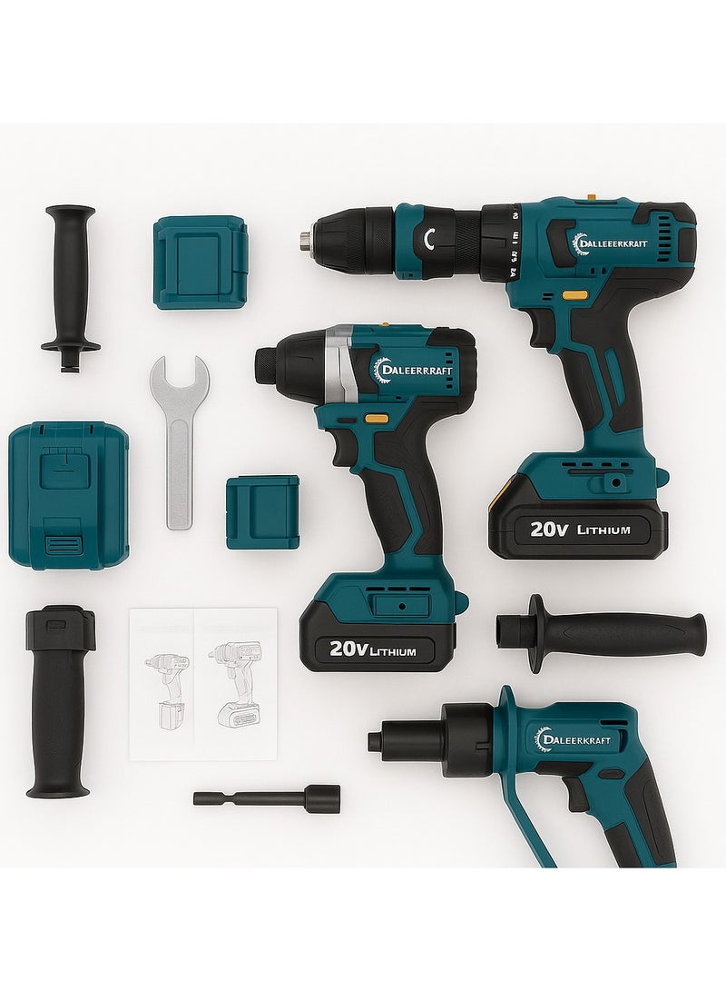 DAUERKRAFT 20V Cordless Power Tool Kit – Drill, Impact Driver & Rotary Hammer with Hard Case and Full Accessories - Image 1