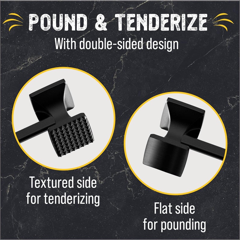 Checkered Chef ﻿﻿ Meat Tenderizer Tool - Dishwasher Safe Metal Kitchen Mallet for Tenderizing Chicken, Beef, Pork & Nuts with Non-Slip Grip - Image 2