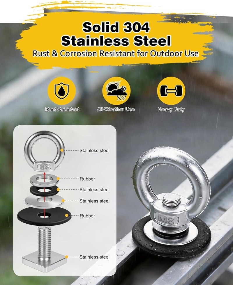moroinriz T Track Mount Tie Down Anchor for Roof Rack, M8-1.25 Heavy Duty Ring Shaped Eye Bolt, Stainless Steel T Bolt Eye Nut Tie Down Rings for Holding Bungee Cord, Ropes, Hooks - Image 5