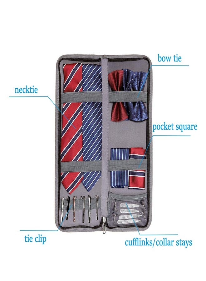 Modoker Tie Organizer Case Bag for Travel, Tie Holder Storage Box for Men Gift Necktie Carrier with Pockets for Cufflinks & Collar Stays, Rigid Anti-Wrinkle Ties Bag Fits 4-6 Ties, Grey - Image 5