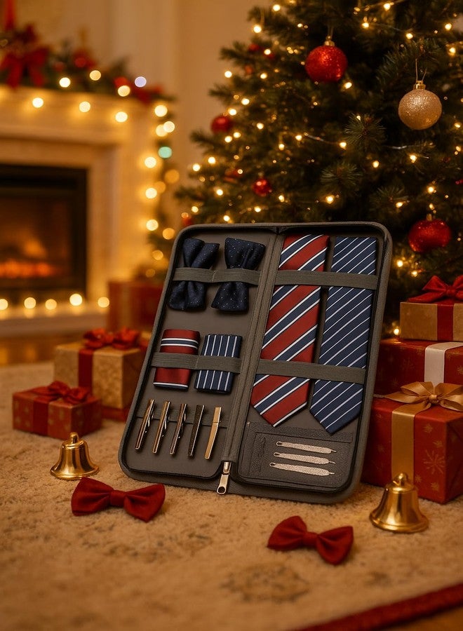 Modoker Tie Organizer Case Bag for Travel, Tie Holder Storage Box for Men Gift Necktie Carrier with Pockets for Cufflinks & Collar Stays, Rigid Anti-Wrinkle Ties Bag Fits 4-6 Ties, Grey - Image 2