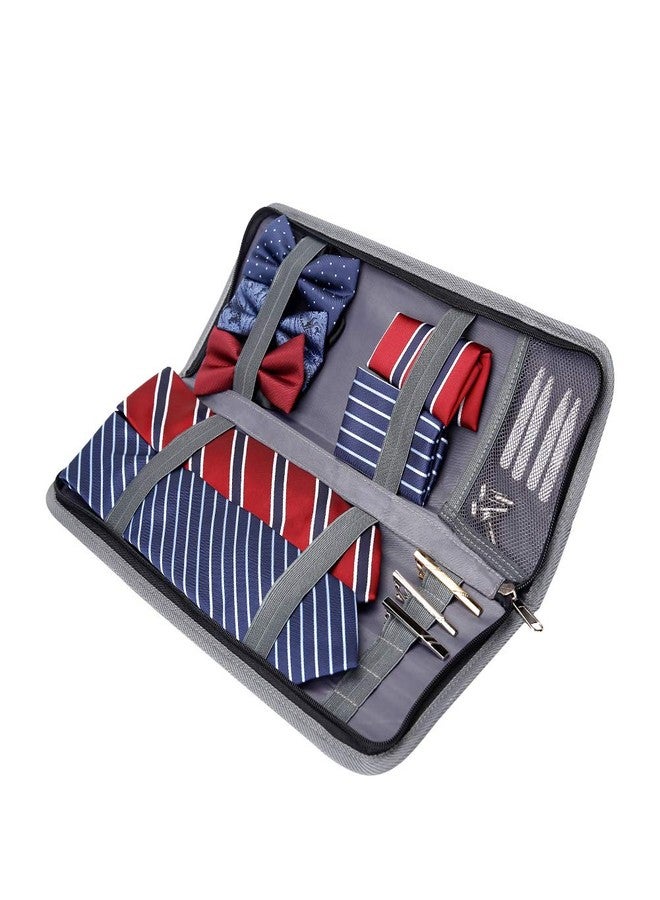 Modoker Tie Organizer Case Bag for Travel, Tie Holder Storage Box for Men Gift Necktie Carrier with Pockets for Cufflinks & Collar Stays, Rigid Anti-Wrinkle Ties Bag Fits 4-6 Ties, Grey - Image 3