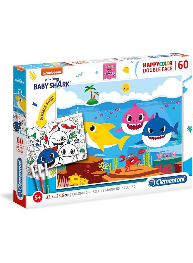 Clementoni Puzzle Baby Shark Double Face With Coloring Side 33.5 X 23.5 Cm For Ages 5 Plus Years Old - Image 1