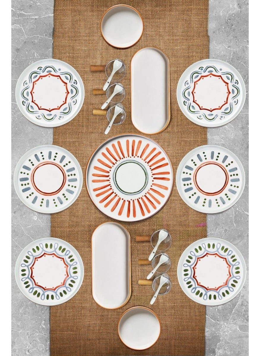 Kitchen Life طقم إفطار مكون من 23 قطعة لـ 6 أشخاص - طقم تقديم الإفطار مع وعاء صلصة وملعقة 
