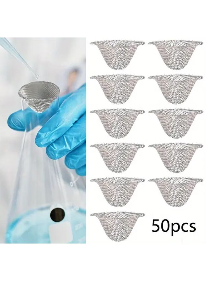 50pcs Stainless Steel Pipe Filter Set Adjustable Pre Cut Bowl Shaped Cone Design Reusable Mesh Strainer - Image 1