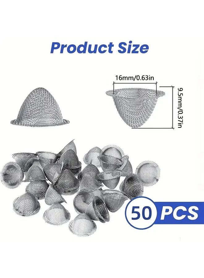 50pcs Stainless Steel Pipe Filter Set Adjustable Pre Cut Bowl Shaped Cone Design Reusable Mesh Strainer - Image 3