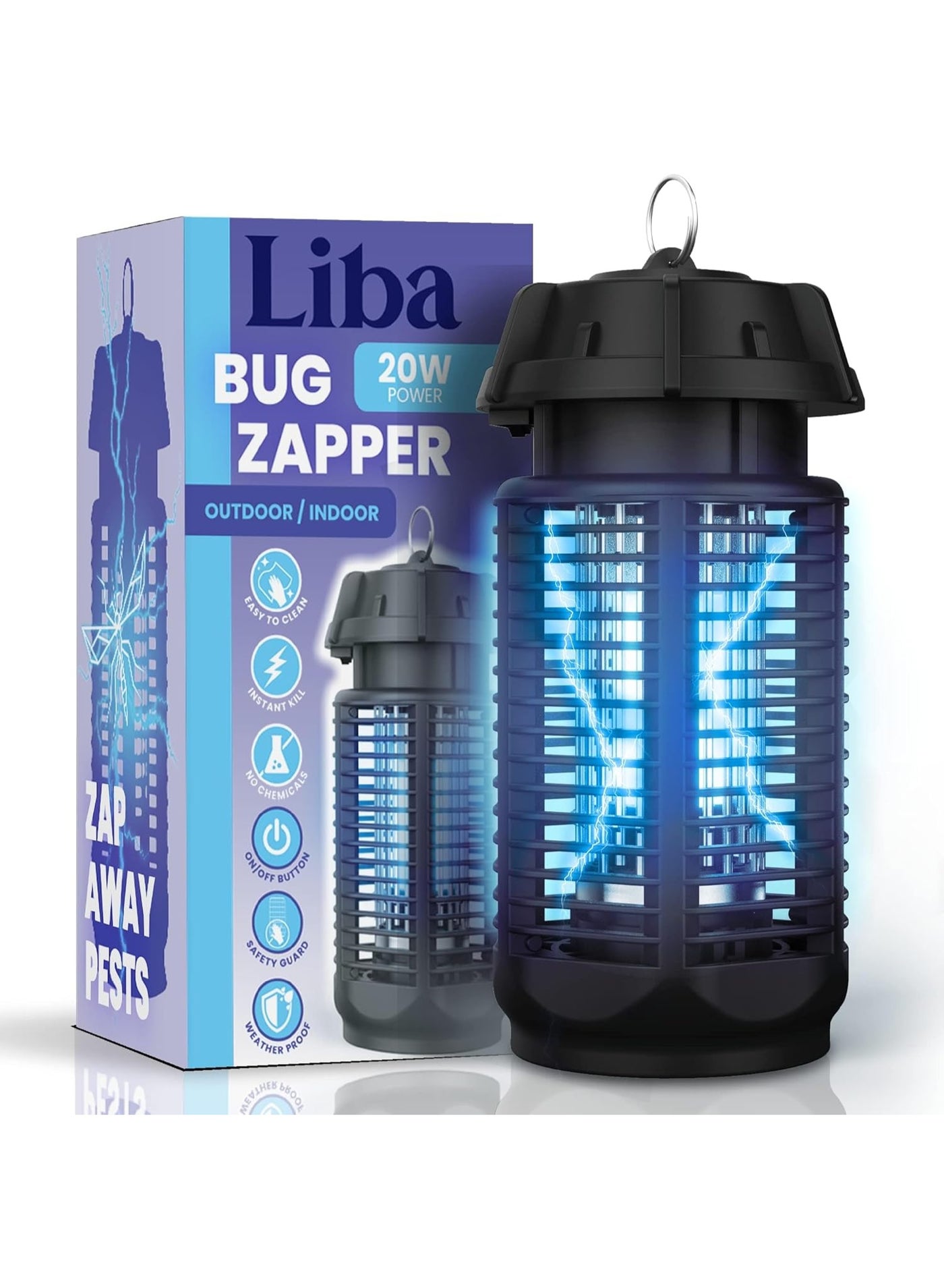 LiBa Electric Bug Zapper, Insect and Fly Killer Outdoor/Indoor with Switch - 4000V Powerful Grid, 20W Extra Brightness IPX4 Waterproof Mosquito Trap Outdoor, Insect Killer for Backyard Patio Camping