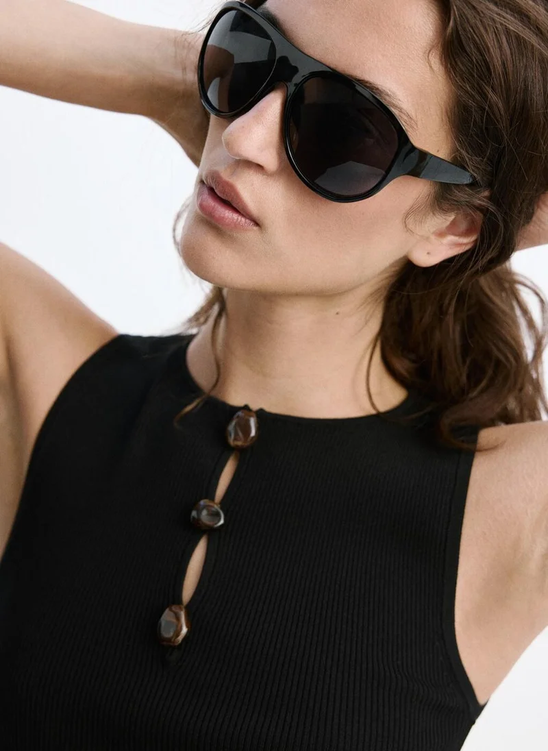 Mango 99-NEGRO Ribbed Top With Beads for Women | Best Price UAE