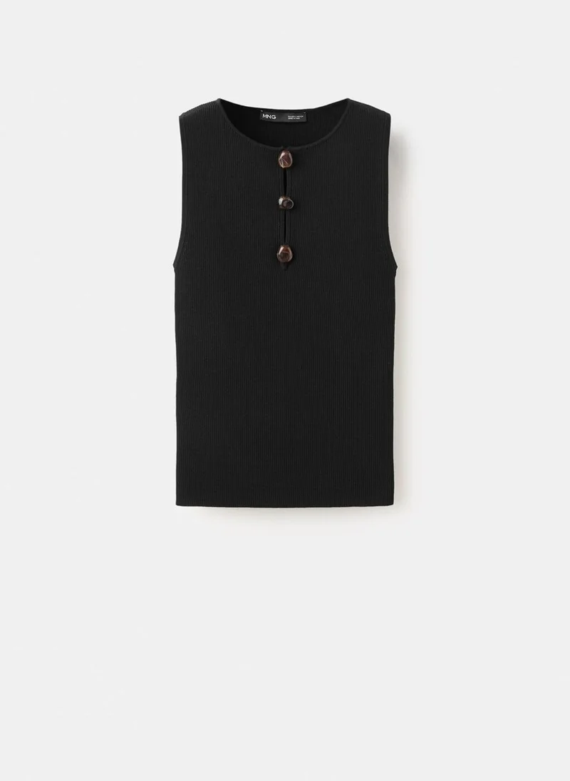 Mango 99-NEGRO Ribbed Top With Beads for Women | Best Price UAE