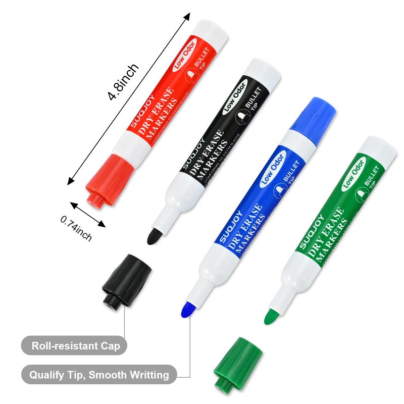 SUQJOY Dry Erase Markers, BulletTip Whiteboard Markers, Low Odor Thick Dry Markers, 36 Bulk 4 Assorted Color Marker for Whiteboard, Classroom, Office & Home(36 Count 4 Colors) - Image 3