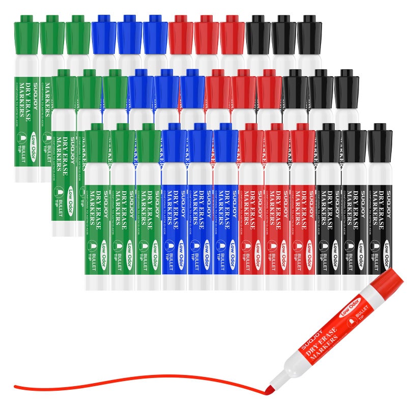 SUQJOY Dry Erase Markers, BulletTip Whiteboard Markers, Low Odor Thick Dry Markers, 36 Bulk 4 Assorted Color Marker for Whiteboard, Classroom, Office & Home(36 Count 4 Colors) - Image 4