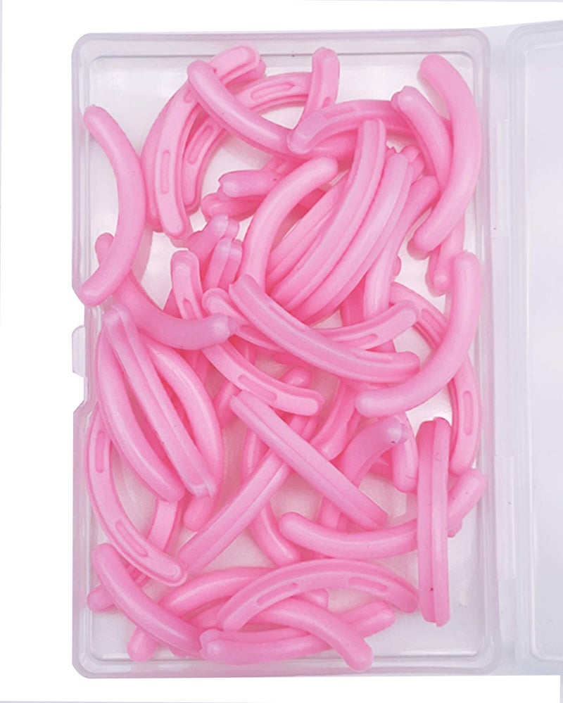 Jeufond 80 pcs Eyelash Curler Refills, Eyelash Curler Pads, Silicone Rubber Universal Eye lash Curler Replacement Refills with Clear Storage Box (Pink) - Image 1