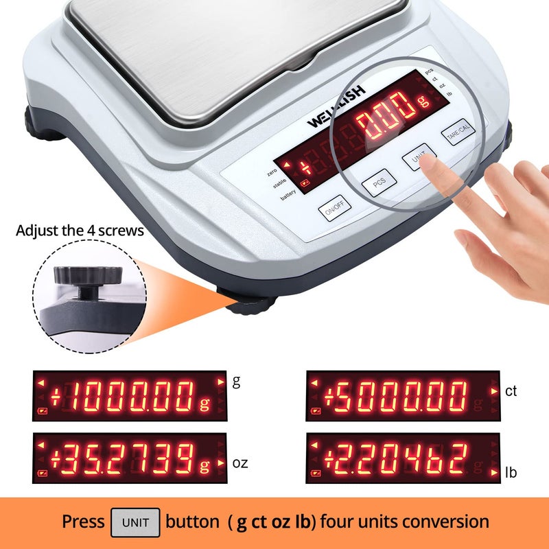 WELLiSH Lab Scale 2000g/0.01g High Precision Digital Scale Analytical Balance Electronic Scale for Kitchen Lab Weighing - Image 5