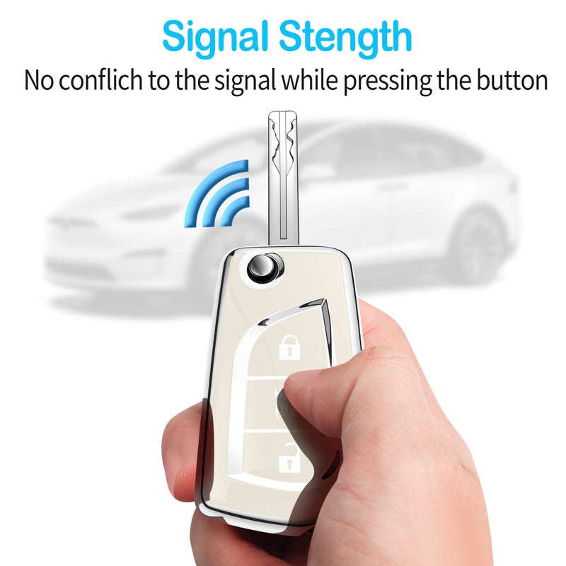 Tukellen for Toyota Key Fob Cover Special Soft TPU Key Case Key Shell Compatible with 2019-2025 RAV4 LE,Corolla SE/LE,2018-2024 Camry SE/LE, Flip Remote Key Shell (White, 3 Buttons) - Image 5